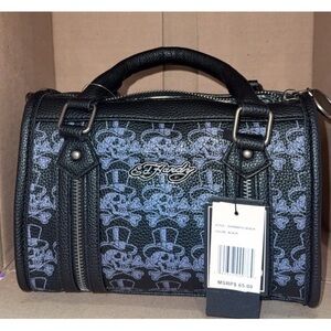 Ed Hardy Black and Gray Skull and bones Pattern Bag tote new